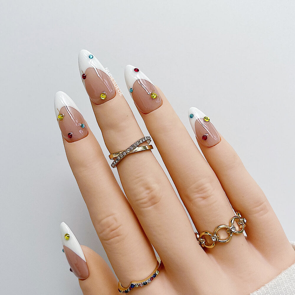 Sun Medium Almond Press On Nails With Beads