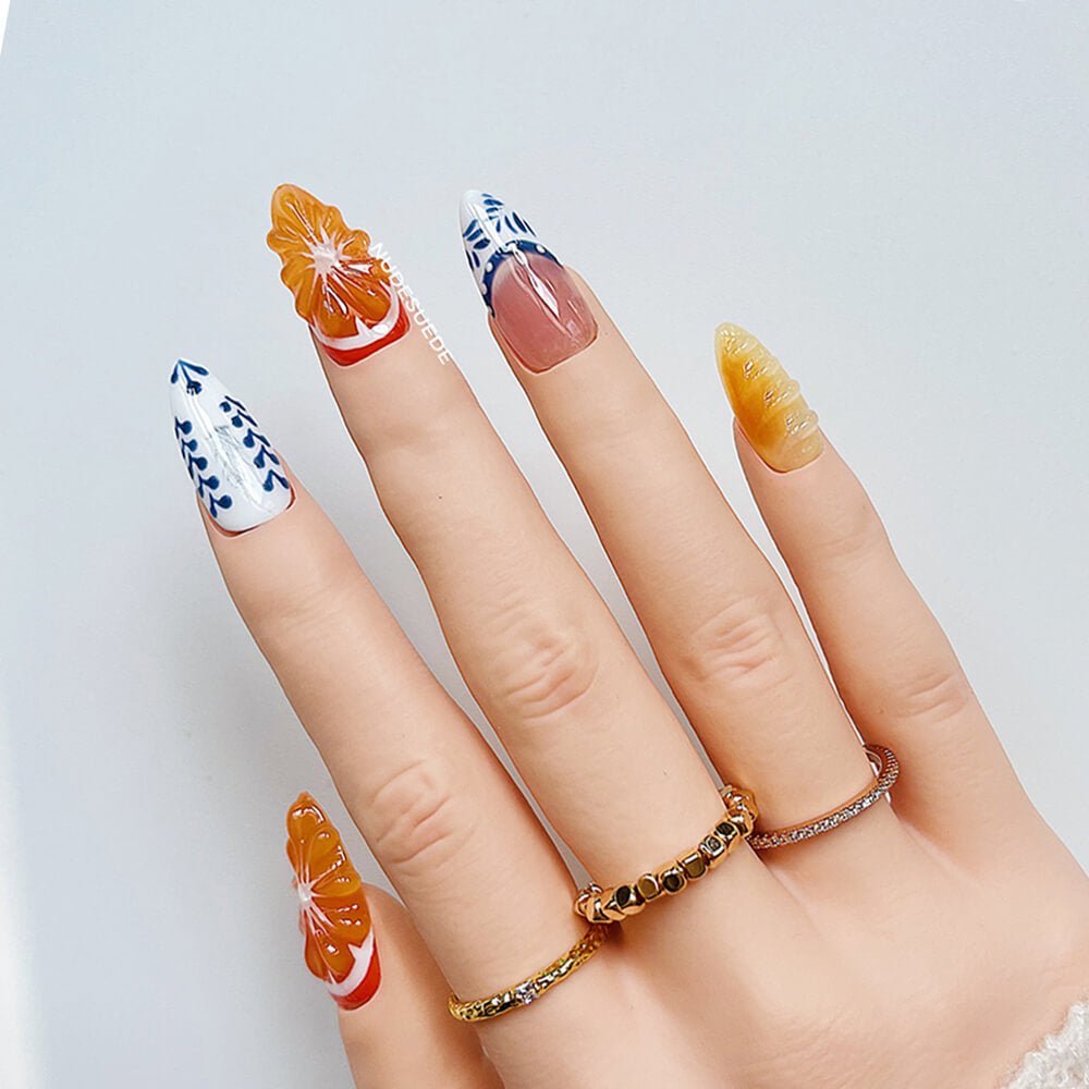 Grapefruit Medium Almond Press On Nails