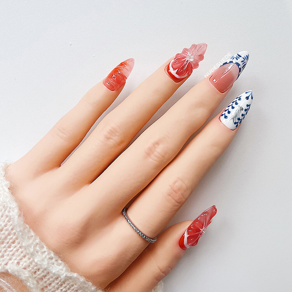 Grapefruit Medium Almond Press On Nails