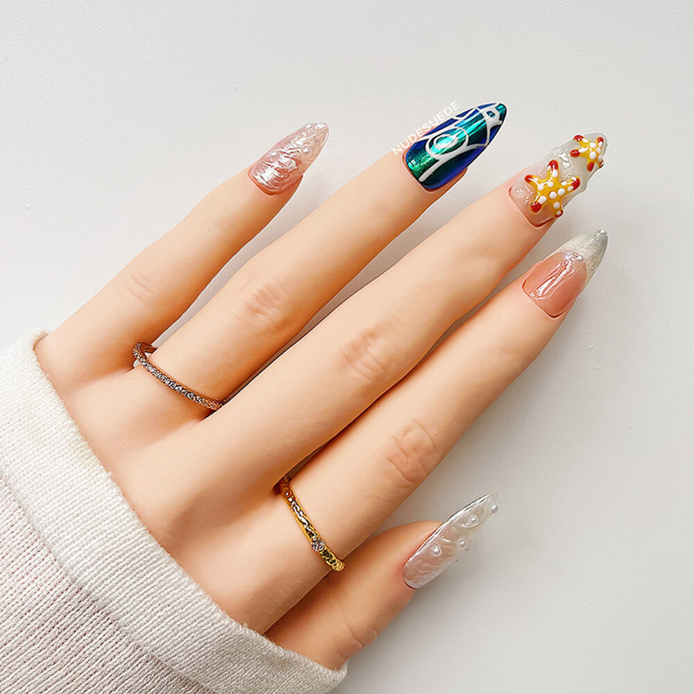 Sea Star Medium Almond Press On Manicure Nails