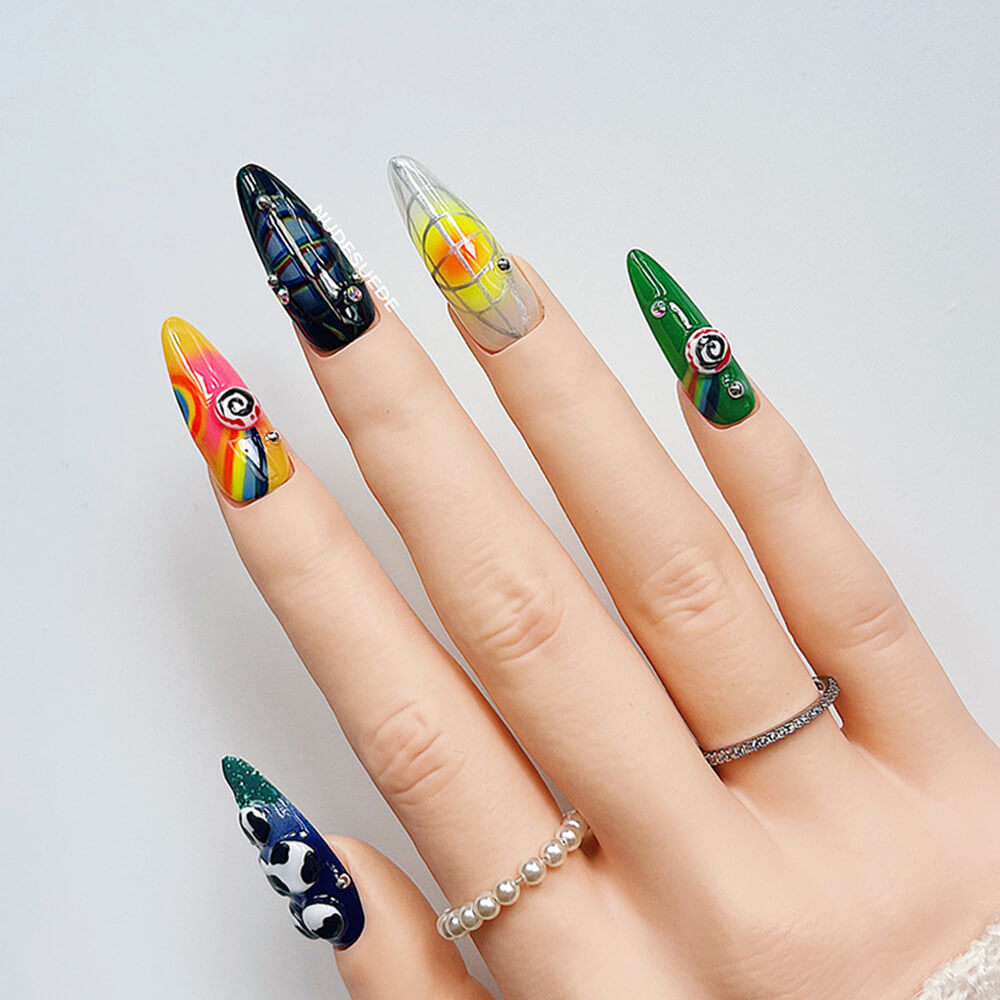 Under The Sea Long Almond Press On Manicure Nails With Beads
