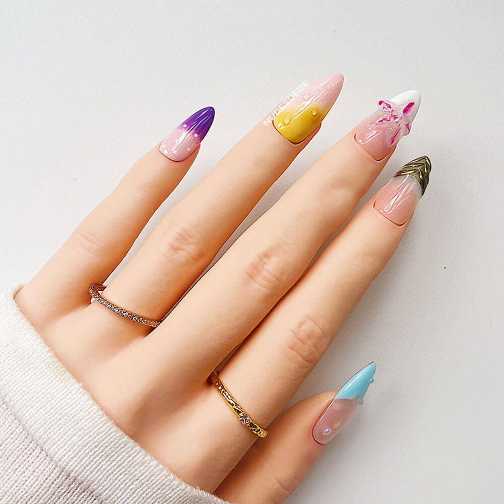 Ombre Blossom Medium Almond Press On Manicure Nails