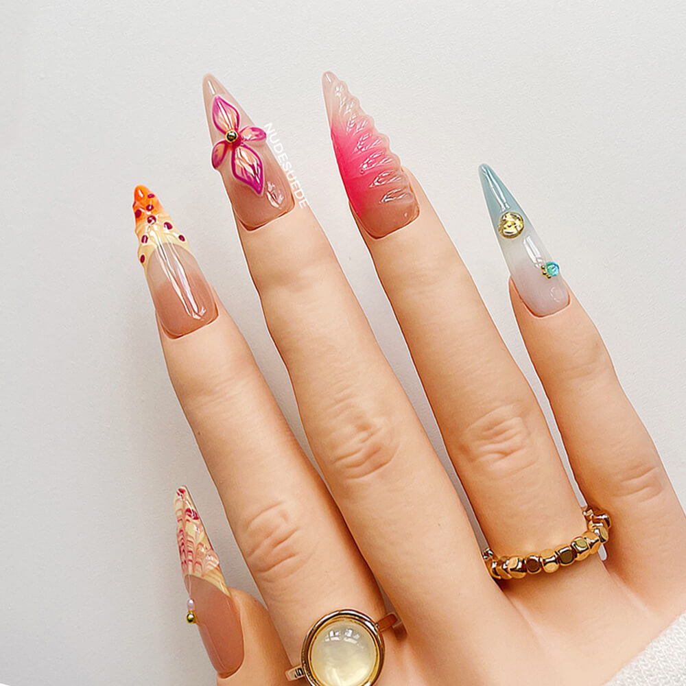 Tropical Rainforest Long Stiletto Press On Manicure Nails