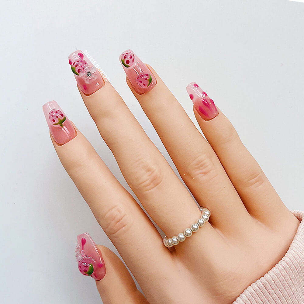 Jelly Strawberry Short Coffin Press On Manicure Nails