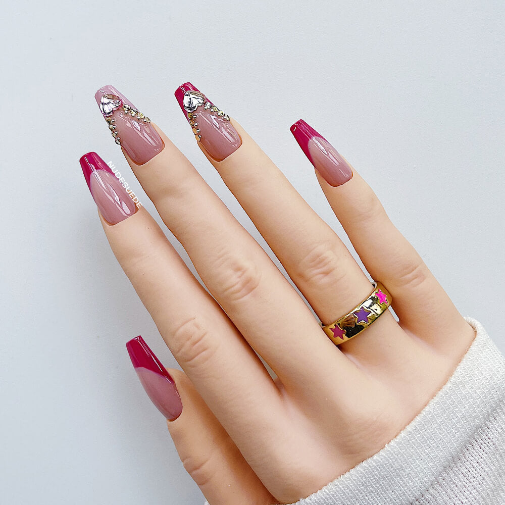 Heart French Medium Coffin Press On Manicure Nails