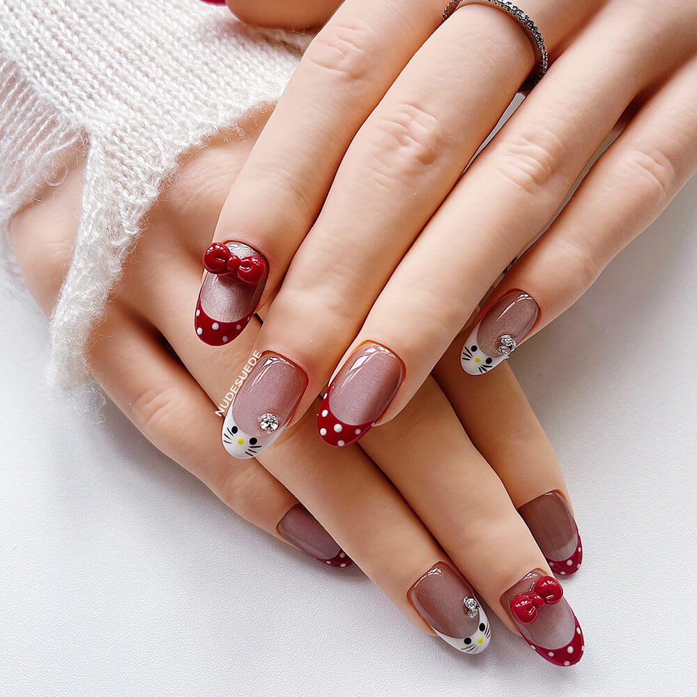 Hello Kitty Short Oval Press On Manicure Nails