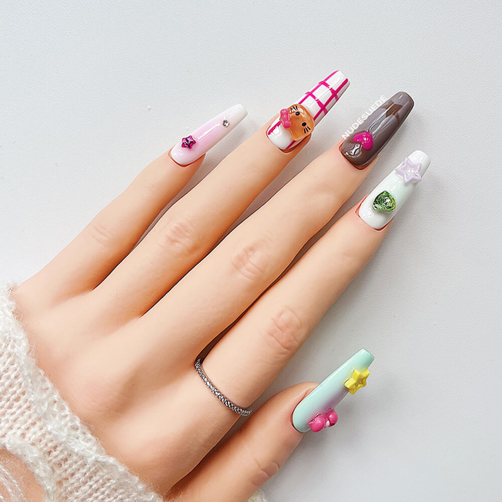Hello Kitty Long Coffin Press On Manicure Nails