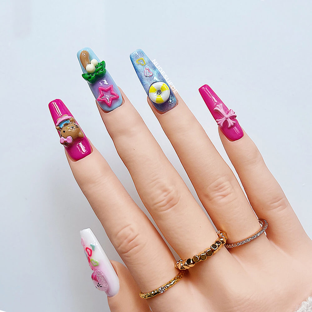 Hello Kitty Long Coffin Press On Manicure Nails