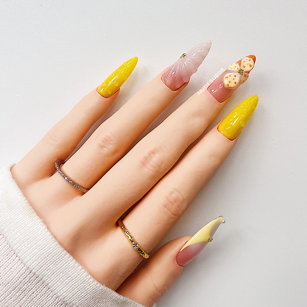 Spring Floral Long Almond Press On Manicure Nails