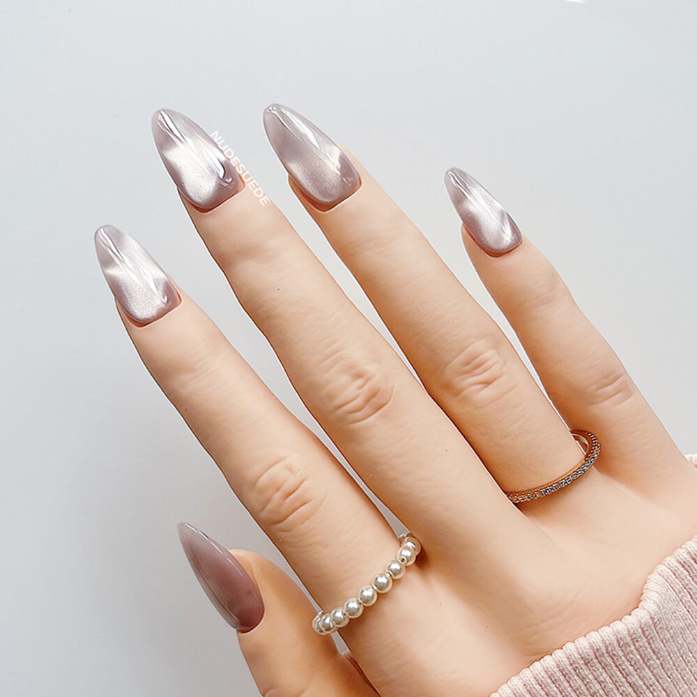 Sparkly Neutral Medium Almond Press On Nails
