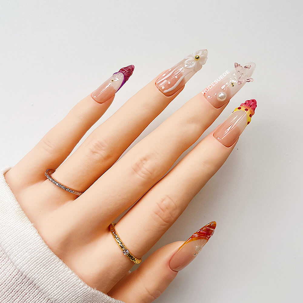 Tropical Floral Long Almond Press On Manicure Nails