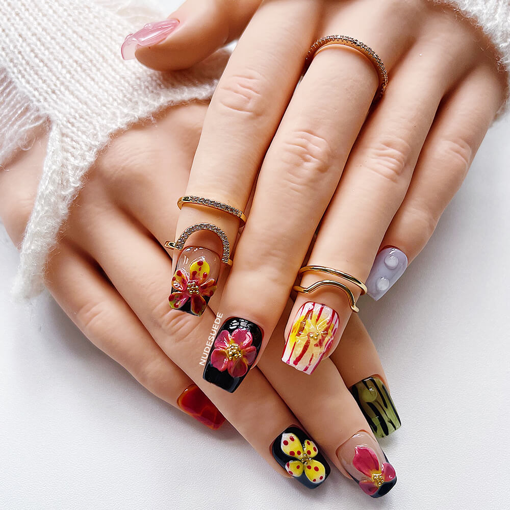 Summer Blossom Short Square Press On Manicure Nails