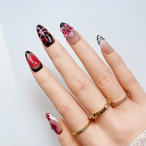 Animal Floral Medium Almond Press On Manicure Nails