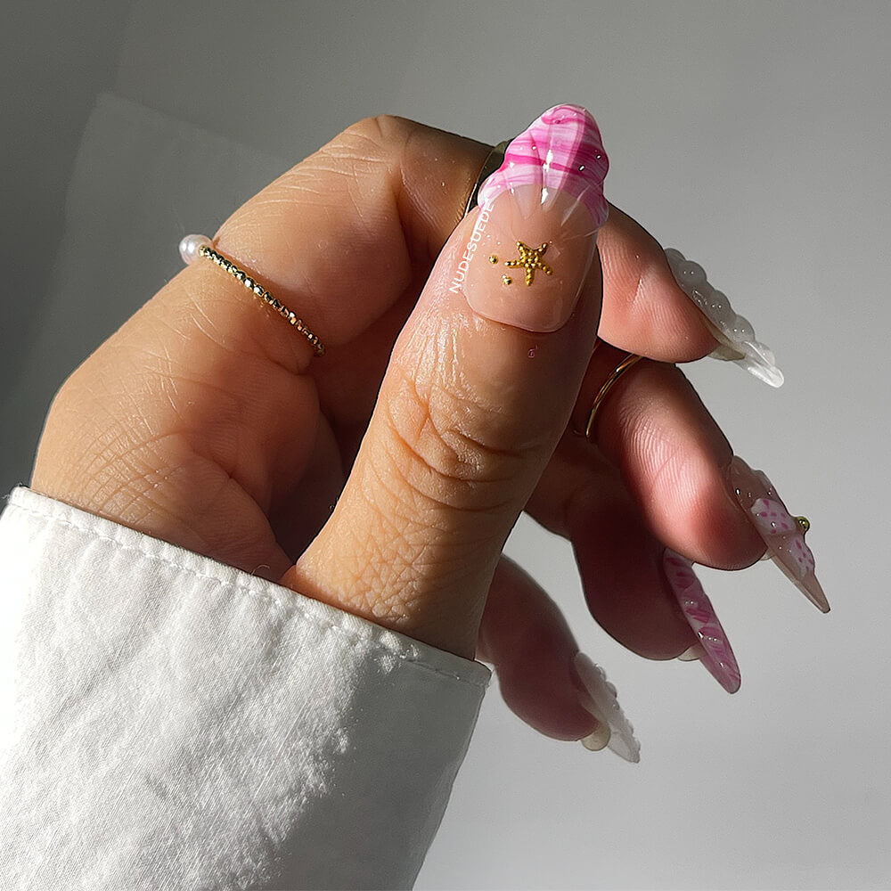 Seashell Medium Almond Press On Manicure Nails