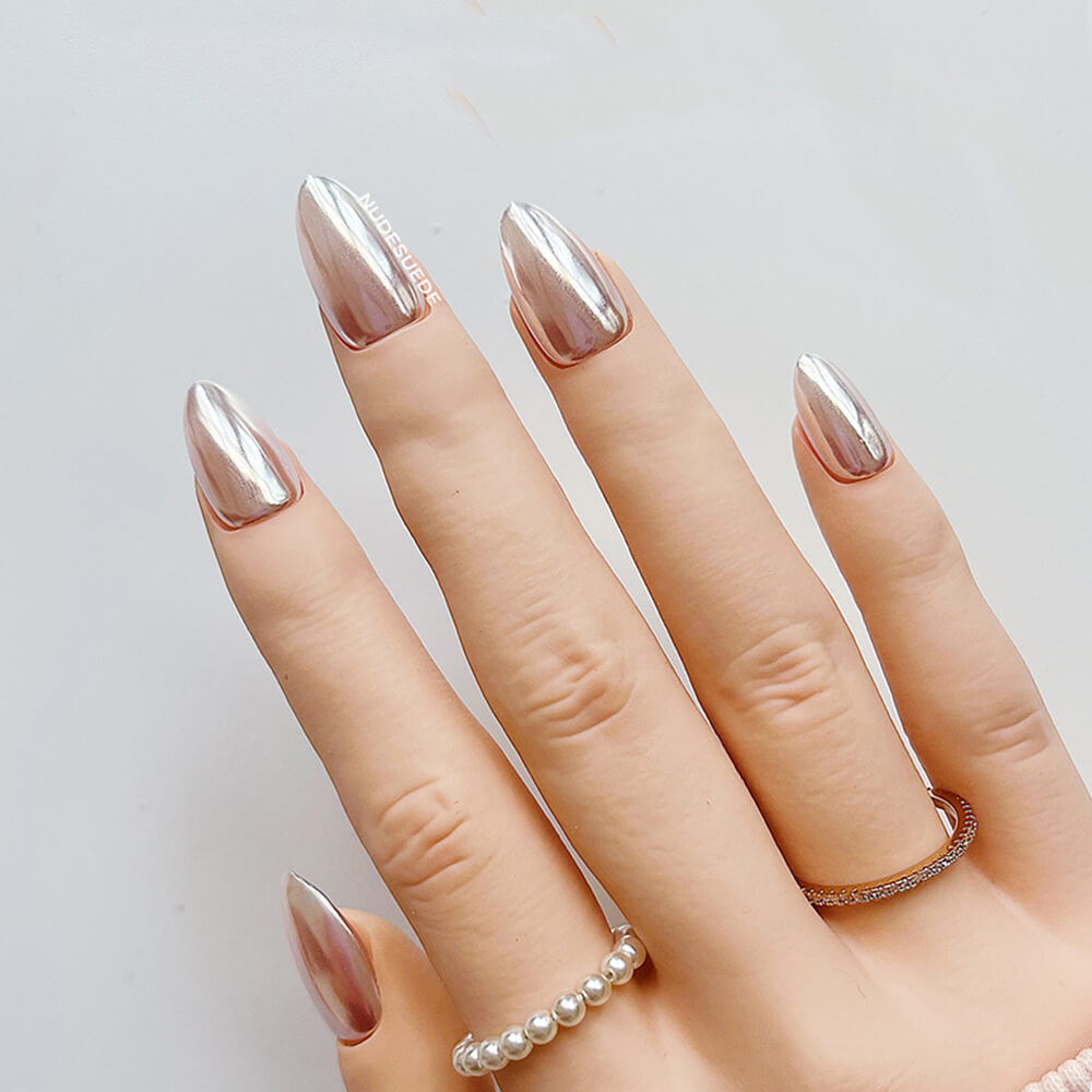 Metallic Pink Glazed Press On Manicure Nails