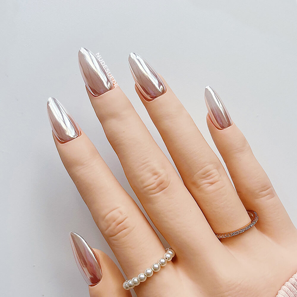 Metallic Pink Glazed Press On Manicure Nails