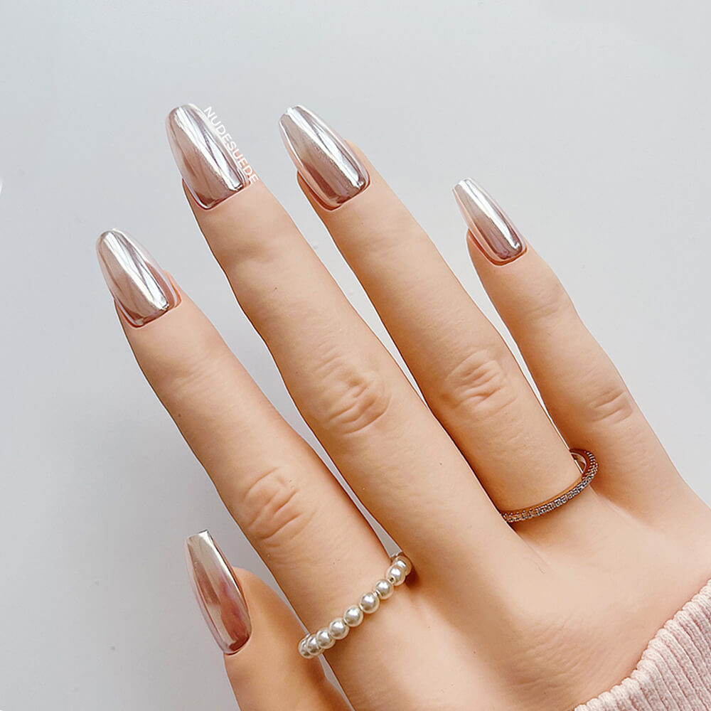 Metallic Pink Glazed Press On Manicure Nails