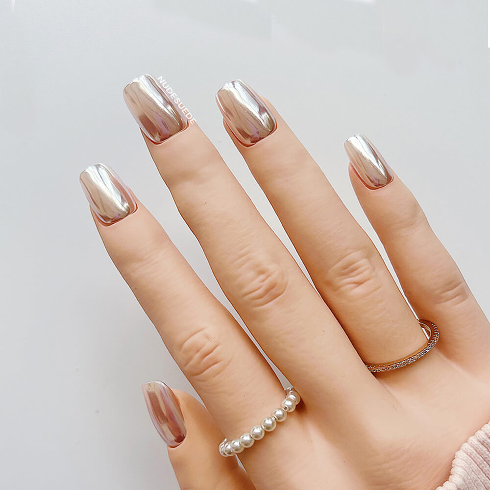 Metallic Pink Glazed Press On Manicure Nails