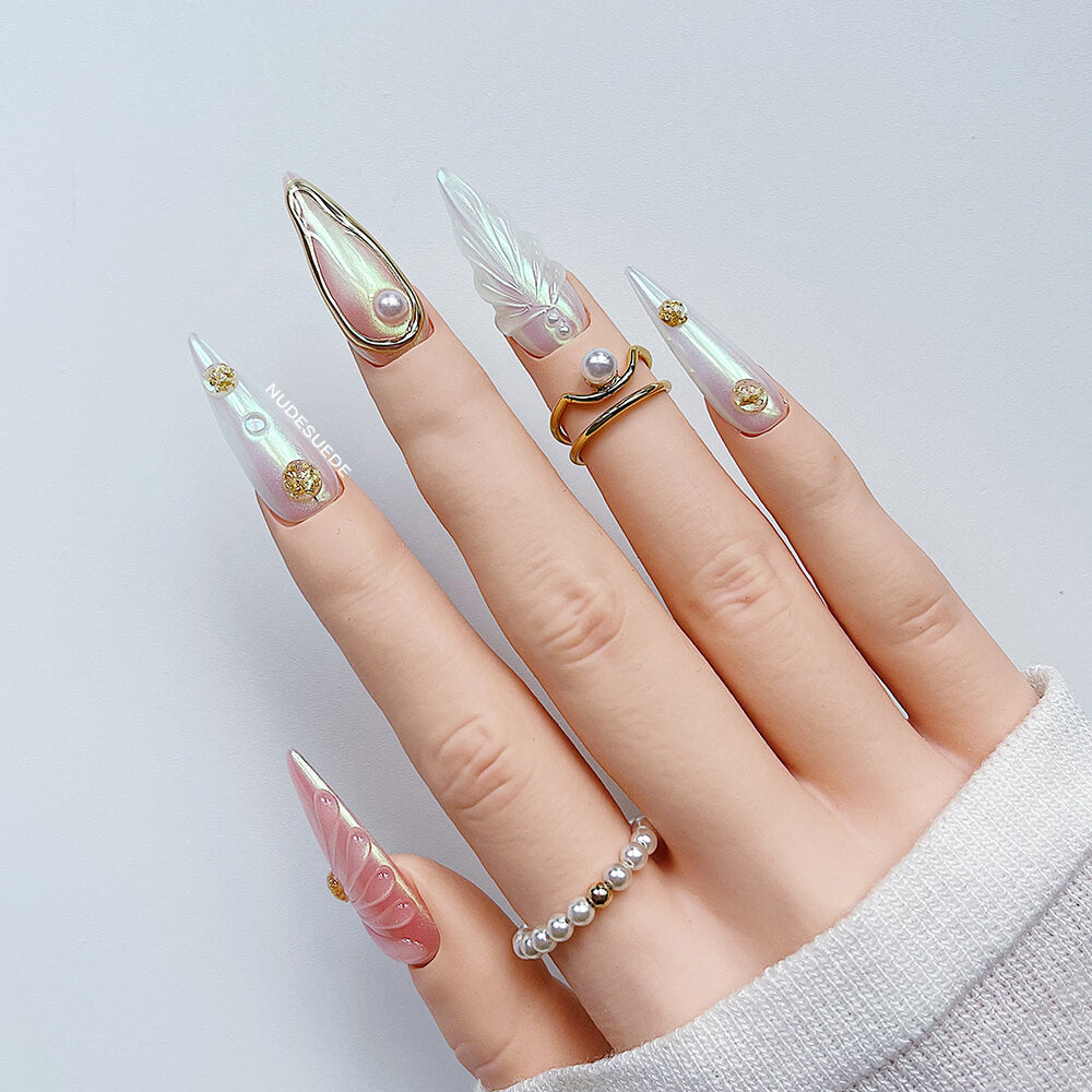 Mermaid Long Almond Press On Manicure Nails