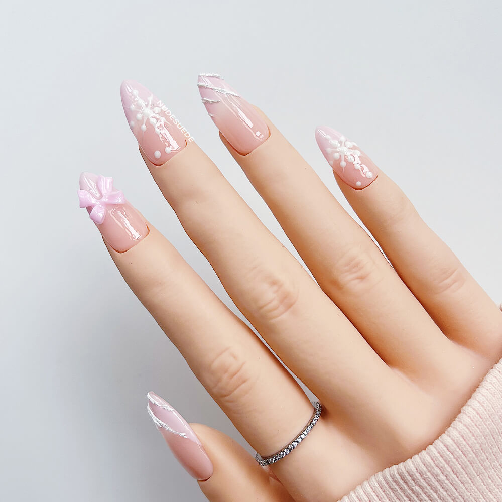 Snowflake Medium Almond Press On Manicure Nails