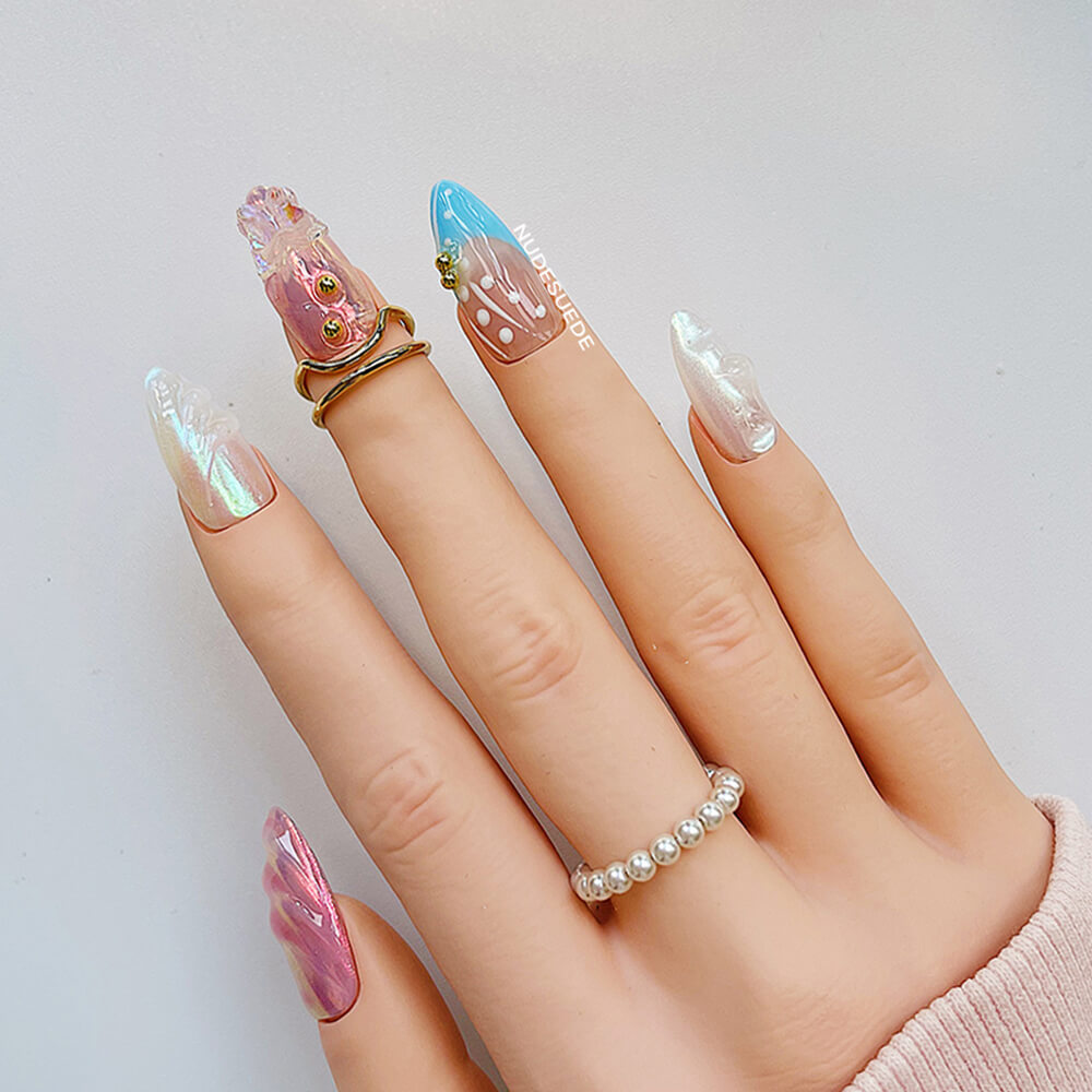 Gel Fantasy Medium Almond Press On Fake Nails