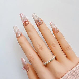 Ballet Medium Coffin Press On Manicure Nails With Rhinestones