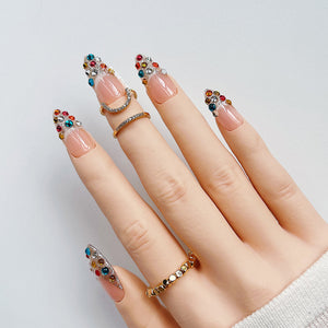 Rhinestone-Embellished Medium Almond Press On Manicure Nails