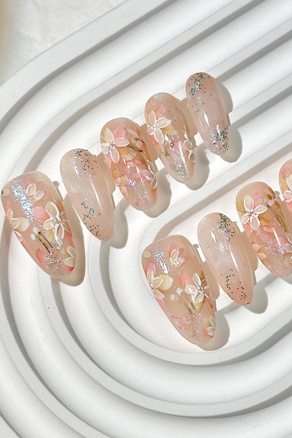 Watercolor Flower Medium Almond Press On Fake Nails