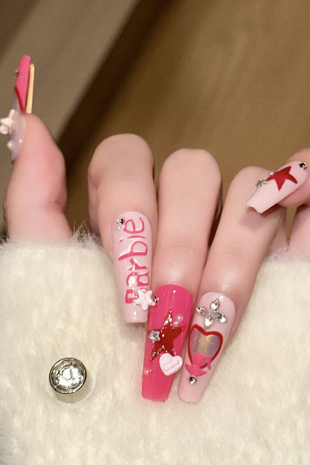 Pink Barbie Coffin Press On Fake Nails