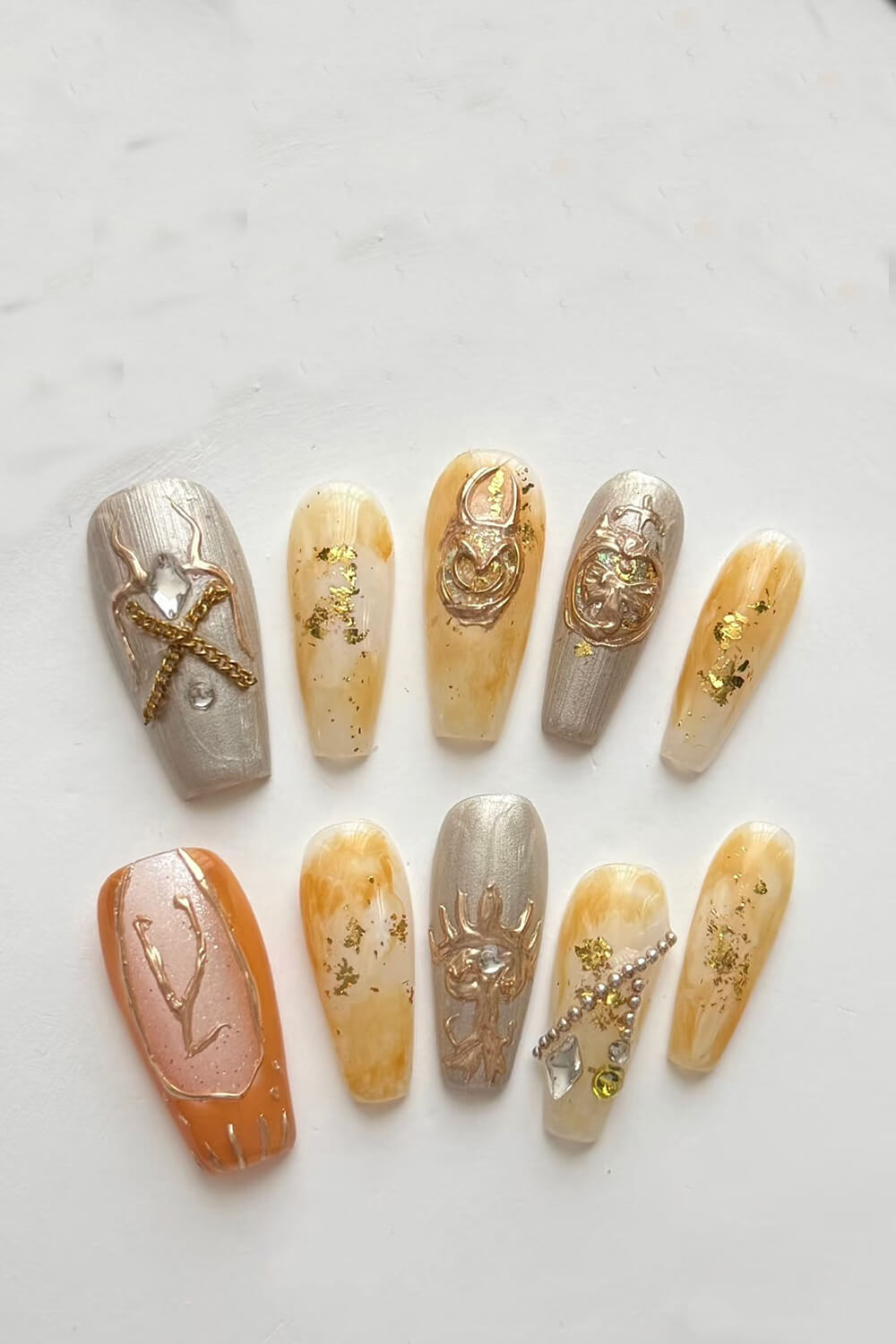 Taurus Long Coffin Press On Manicure Nails