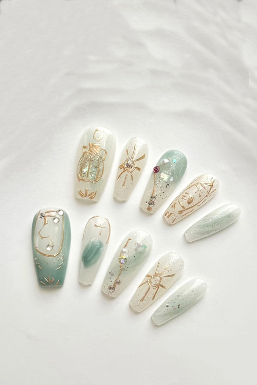 Aquarius Long Coffin Press On Manicure Nails