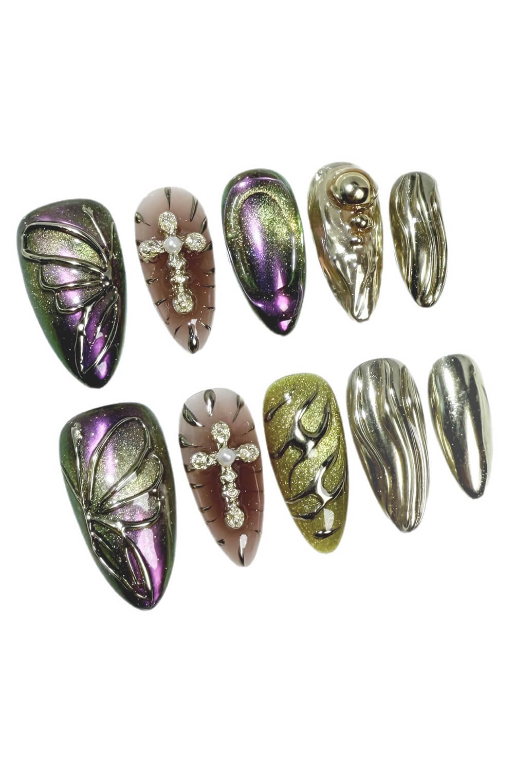 Metallic Butterfly Chrome Medium Almond Press On Manicure Nails