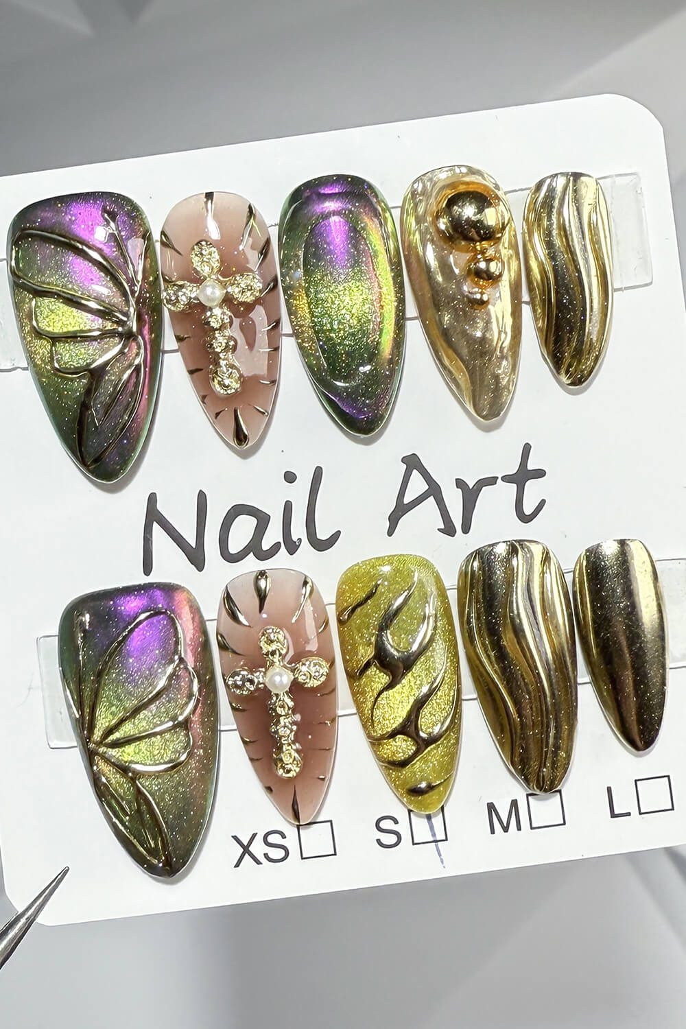 Metallic Butterfly Chrome Medium Almond Press On Manicure Nails