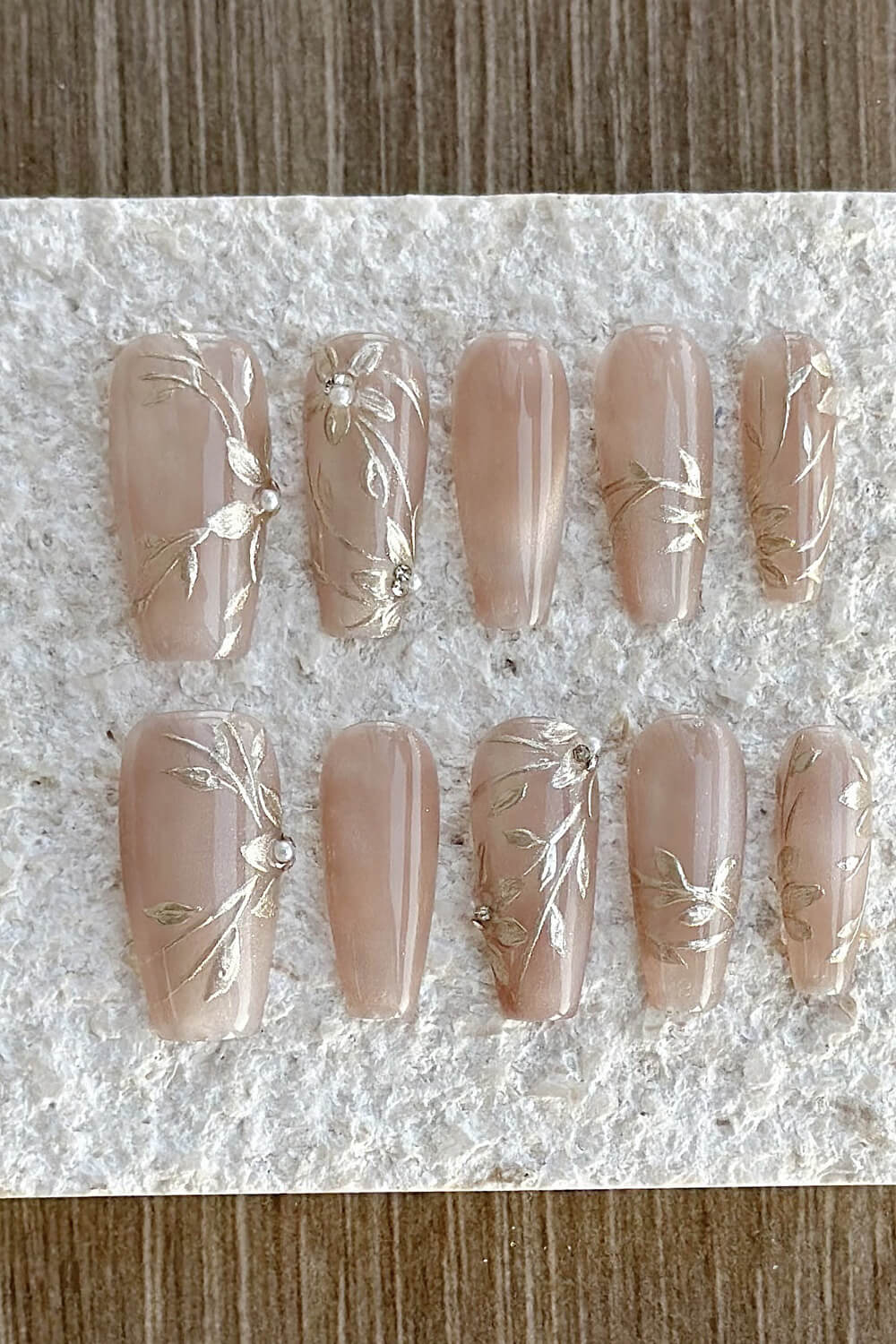 Cat Eye Floral Long Coffin Press On Manicure Nails