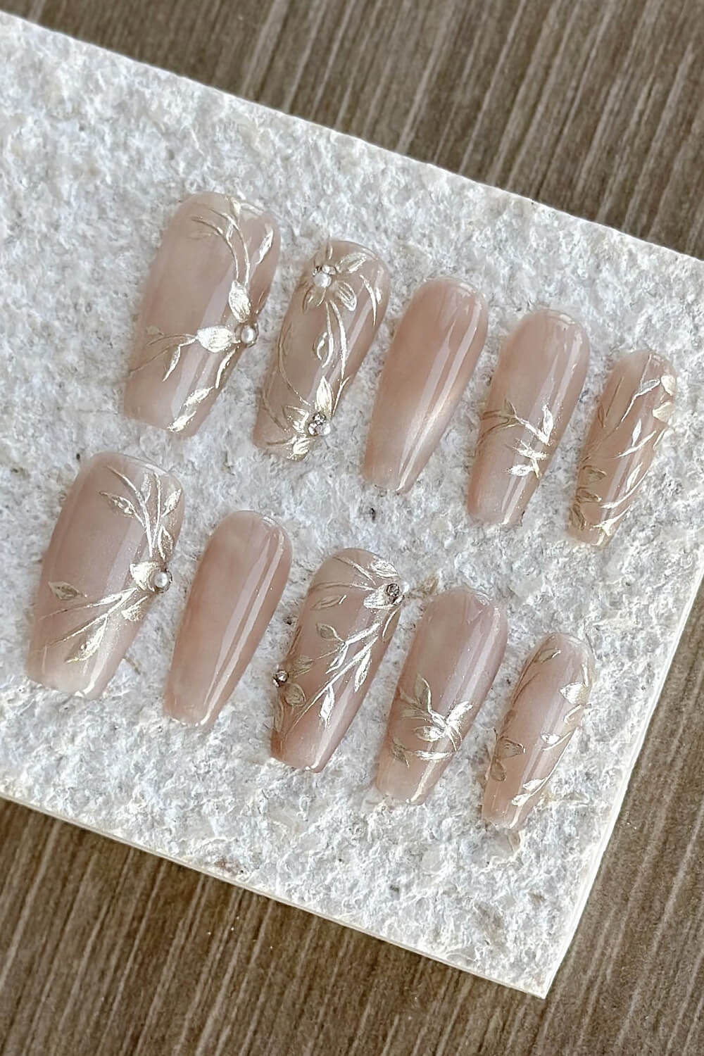 Cat Eye Floral Long Coffin Press On Manicure Nails