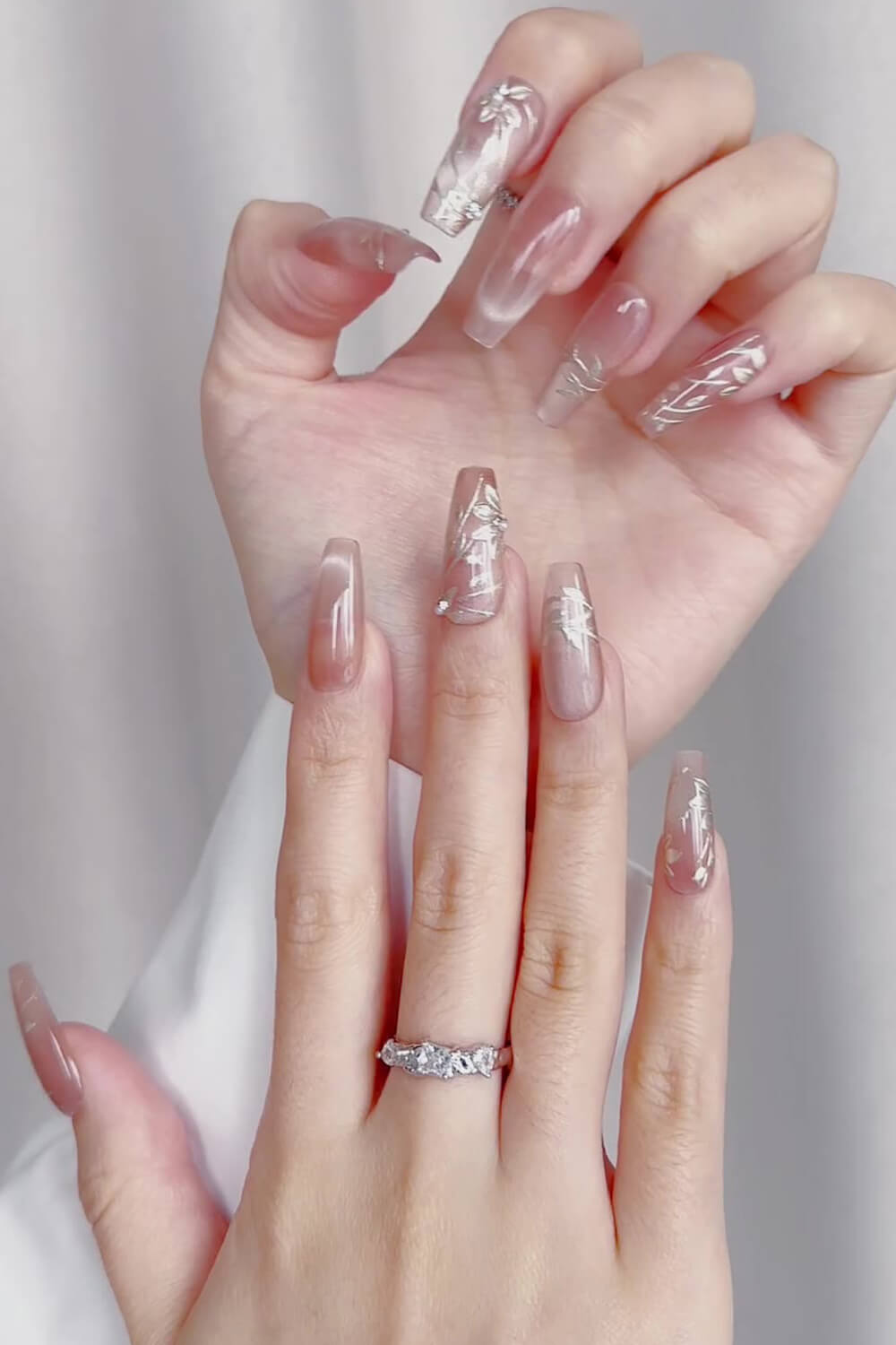 Blush Blossom Long Coffin Press On Manicure Nails
