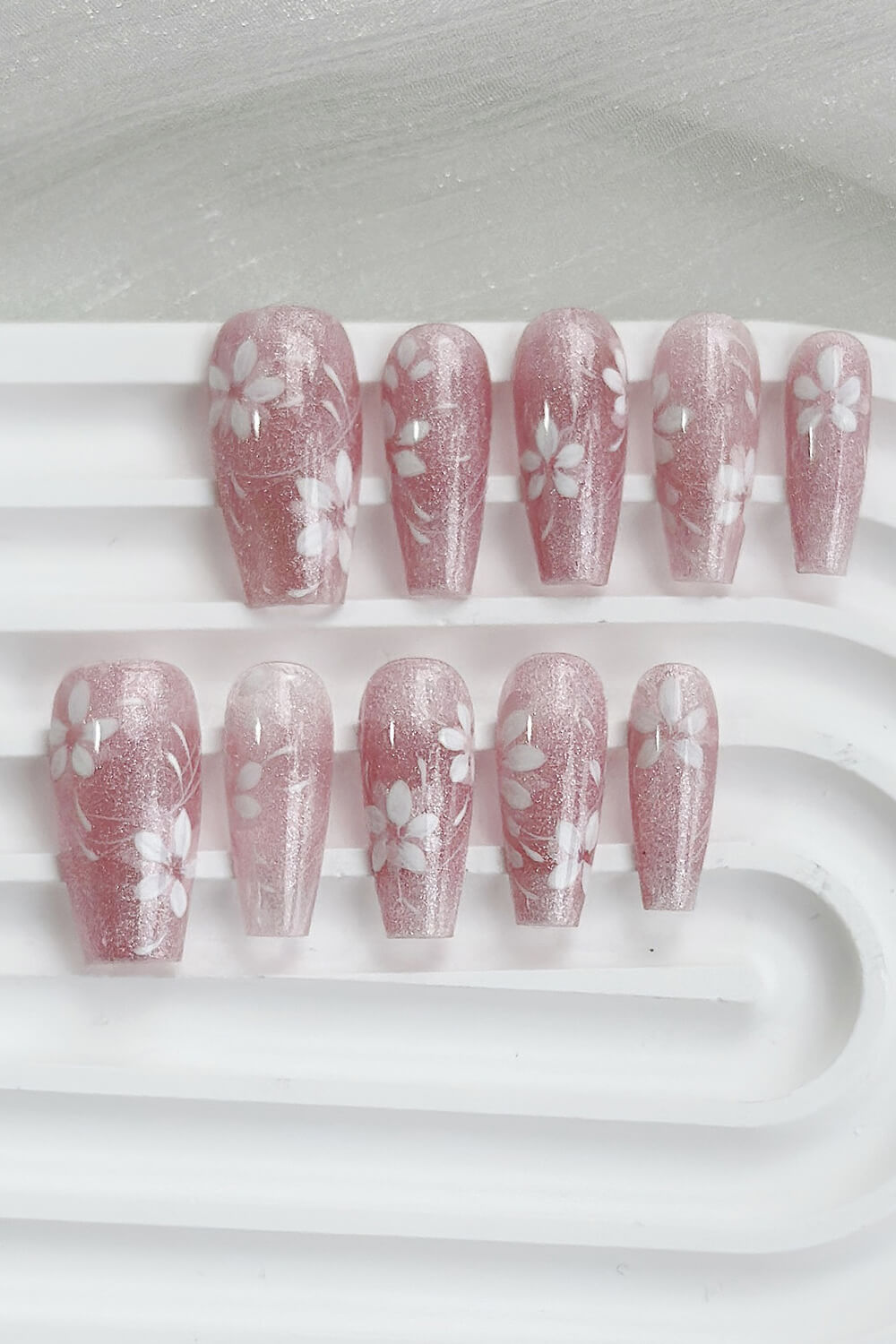 Blush Blossom Long Coffin Press On Manicure Nails