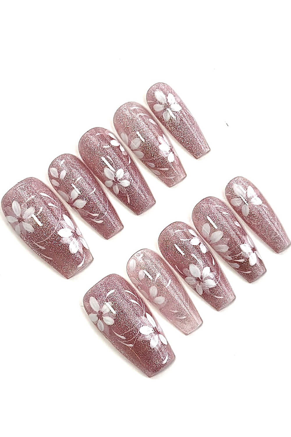 Blush Blossom Long Coffin Press On Manicure Nails