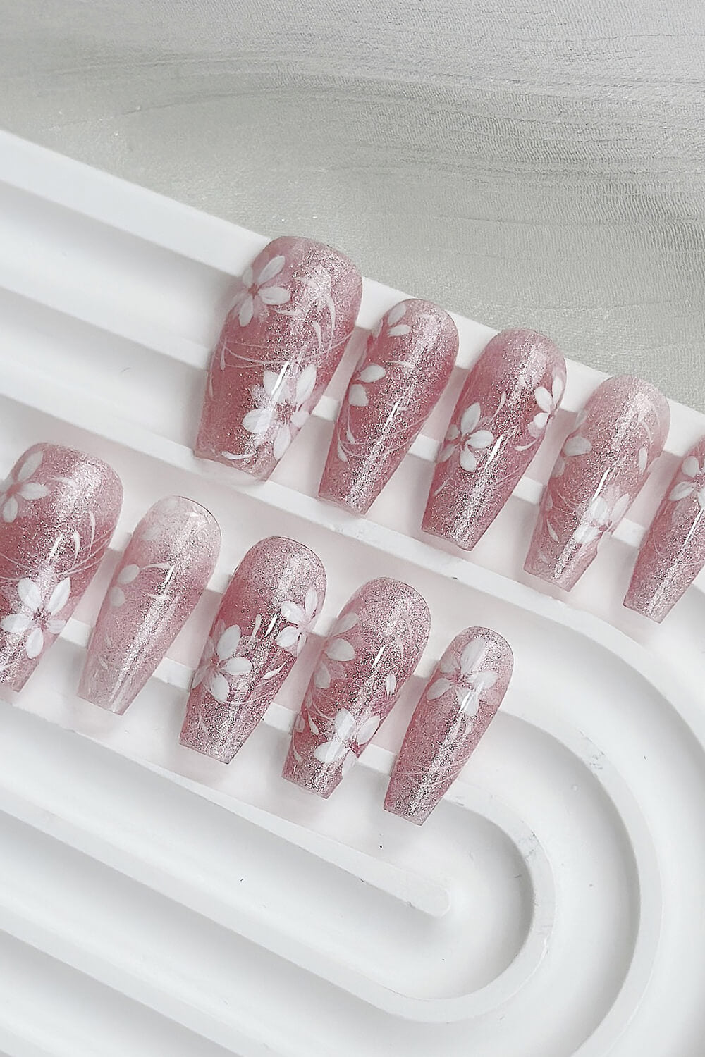 Blush Blossom Long Coffin Press On Manicure Nails