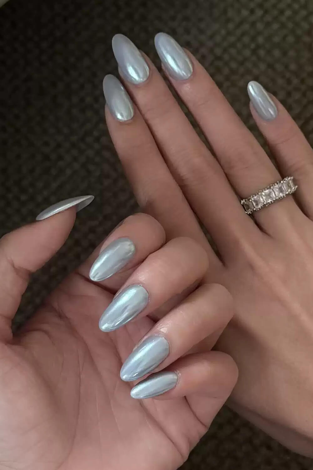 Solid Medium Almond Press On Fake Nails-Baby Blue