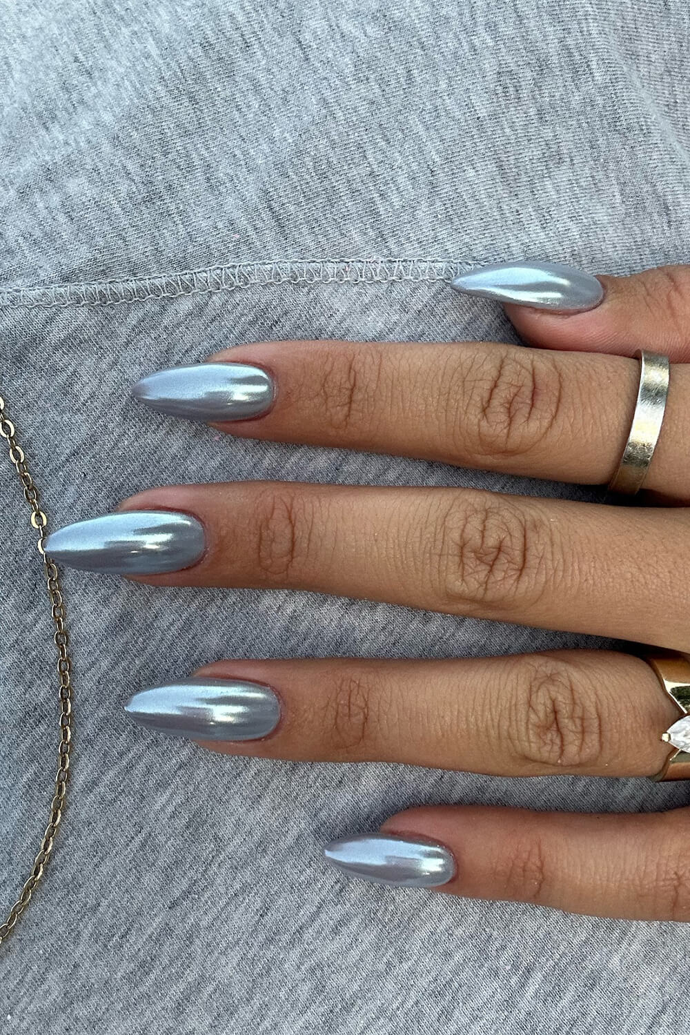 Solid Medium Almond Press On Fake Nails-Baby Blue