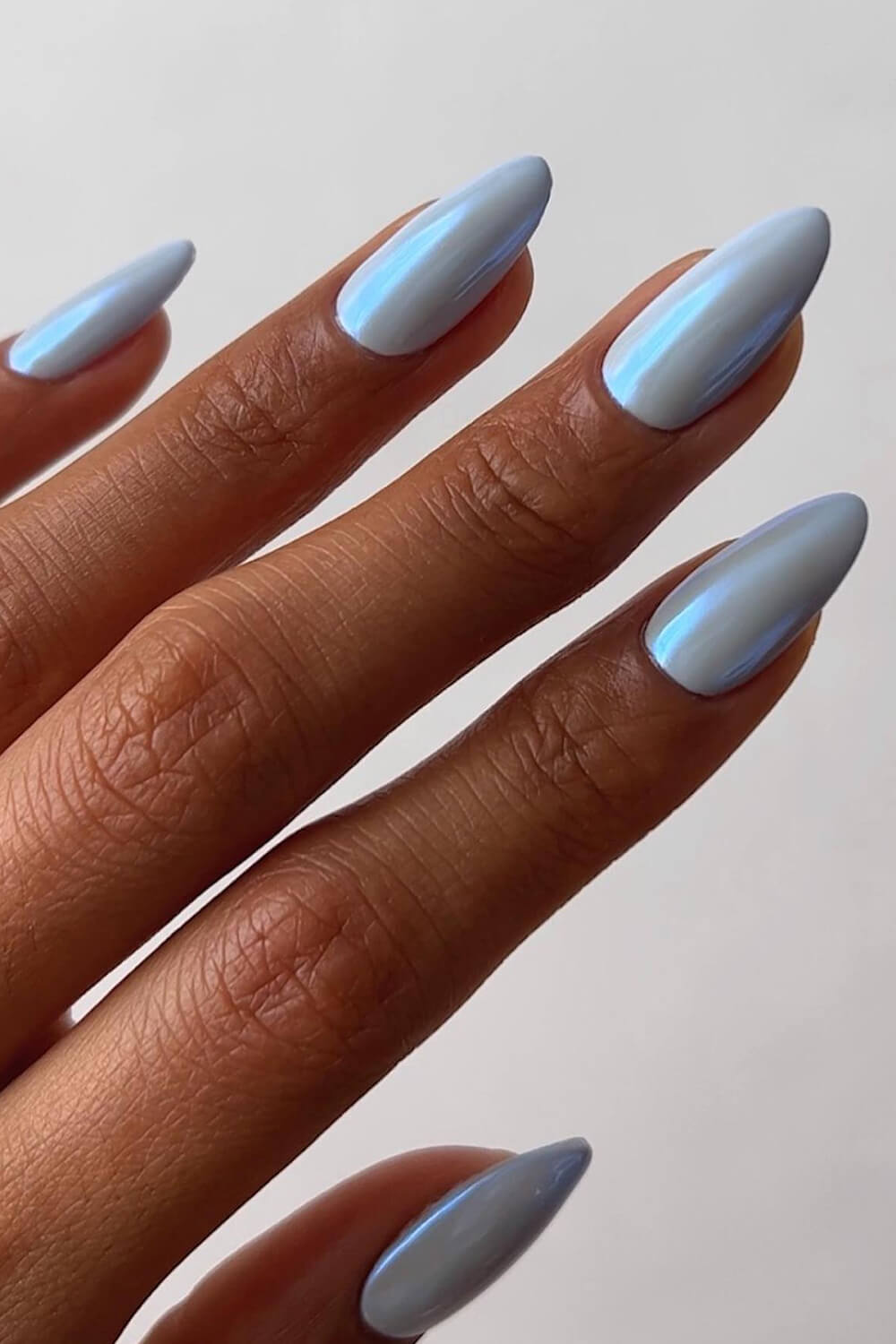 Solid Medium Almond Press On Fake Nails-Baby Blue