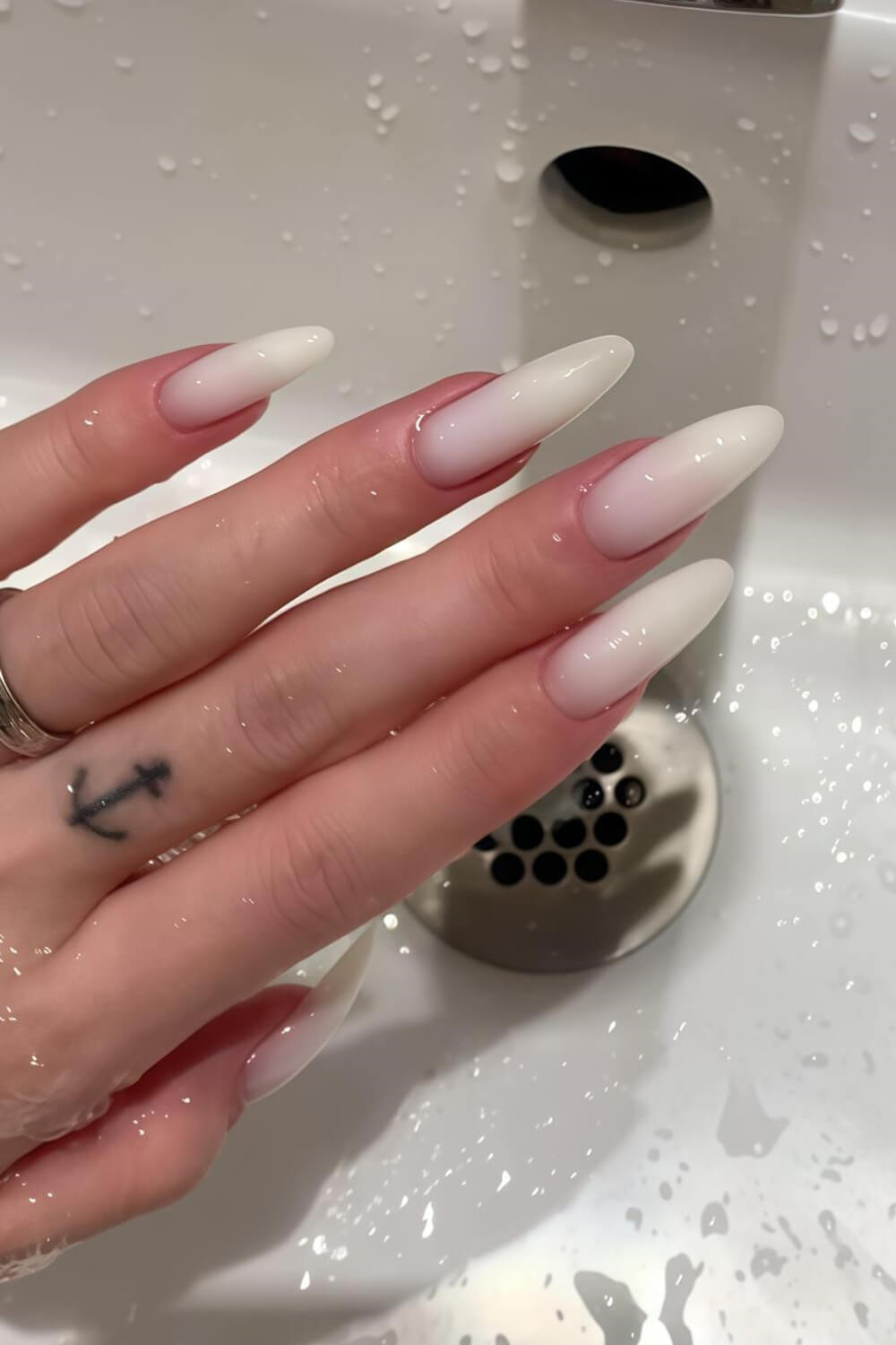 Milky White Long Almond Press On Fake Nails