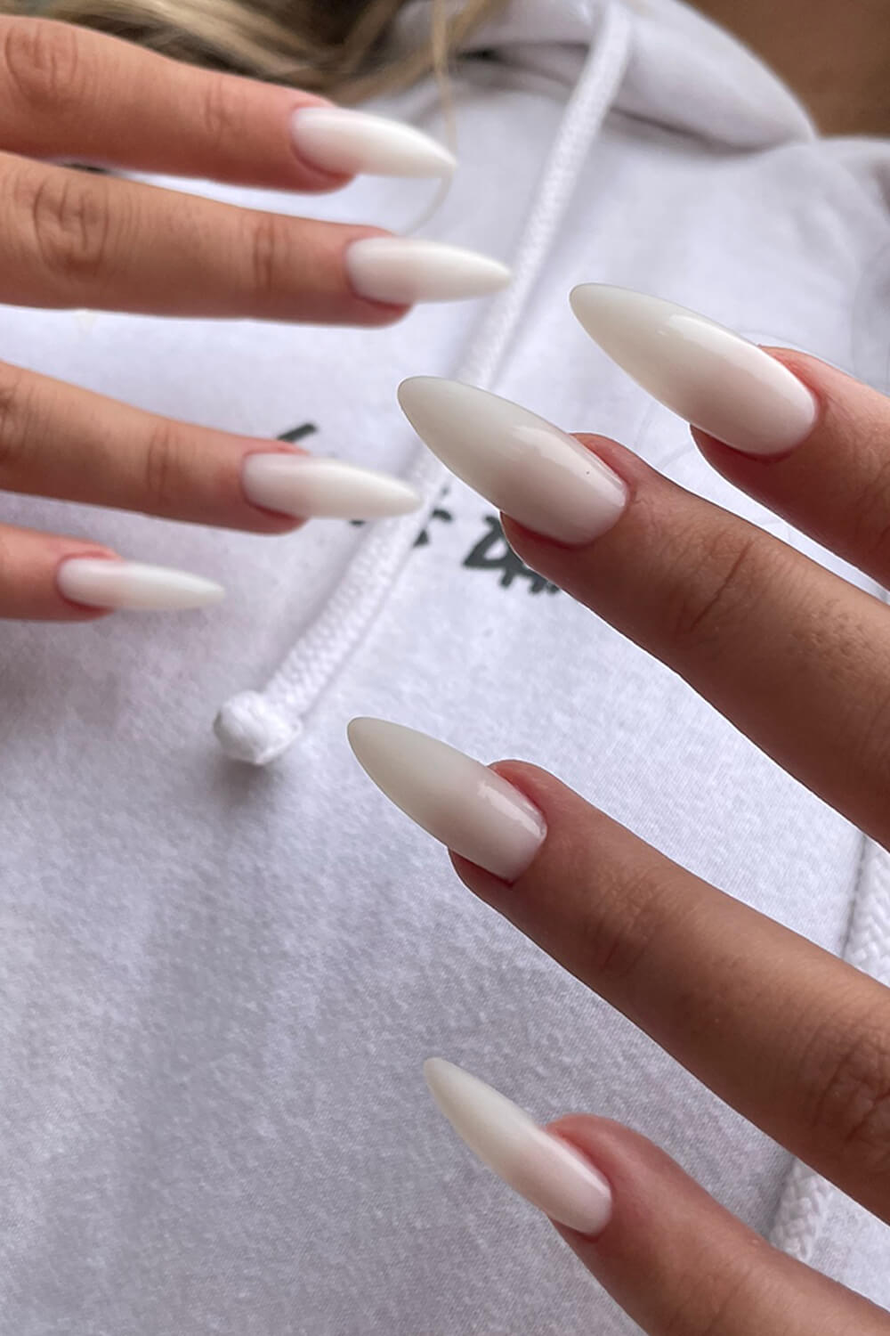 Milky White Long Almond Press On Fake Nails