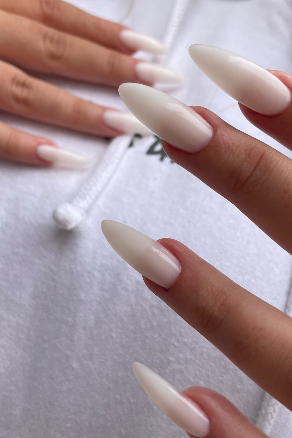 Milky White Long Almond Press On Fake Nails