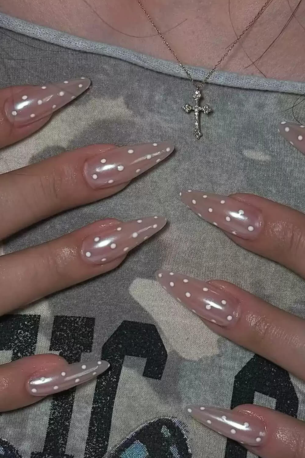 Polka Dot Long Almond Press On Fake Nails