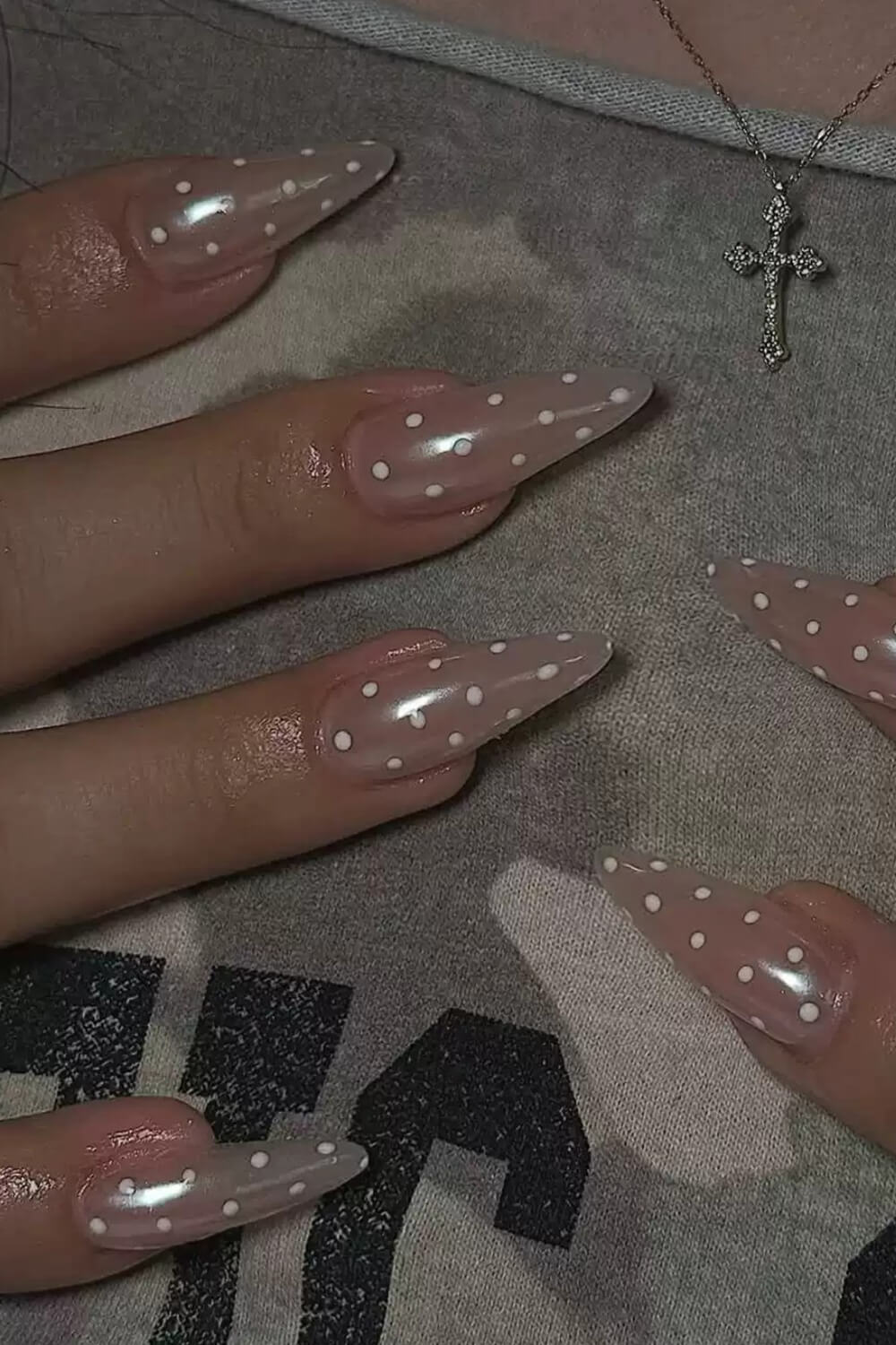 Polka Dot Long Almond Press On Fake Nails