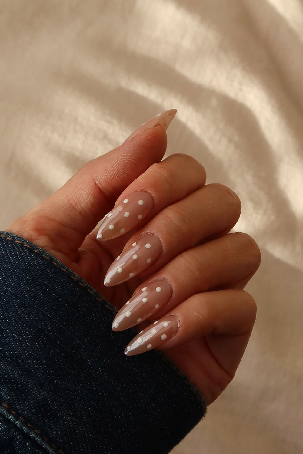 Polka Dot Long Almond Press On Fake Nails