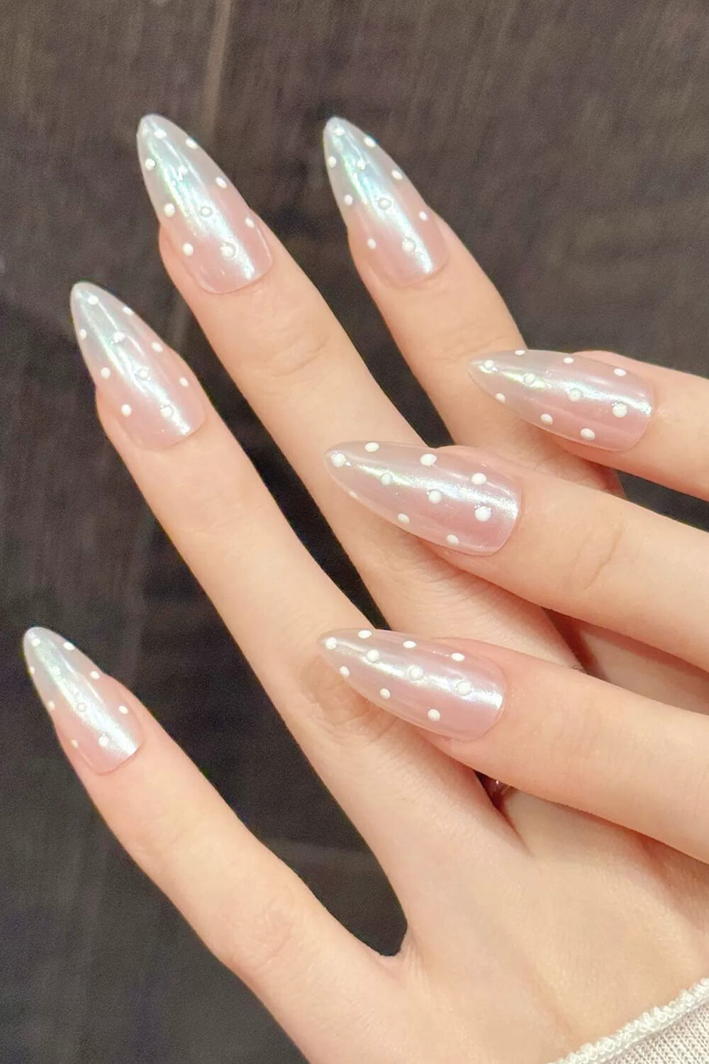 Polka Dot Long Almond Press On Fake Nails