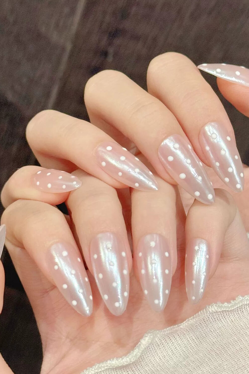 Polka Dot Long Almond Press On Fake Nails